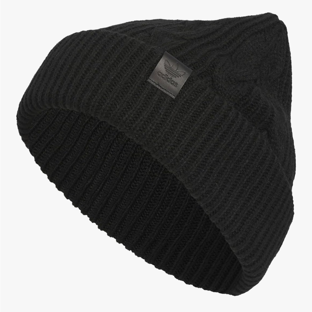 adidas Black Knit Beanie with Logo Tags